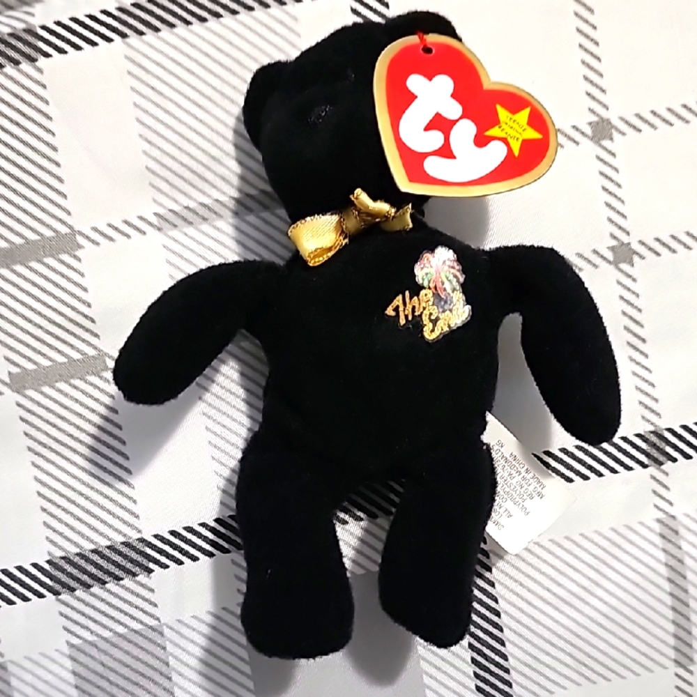 Ty Beanie Baby Black Bear with Gold Bow